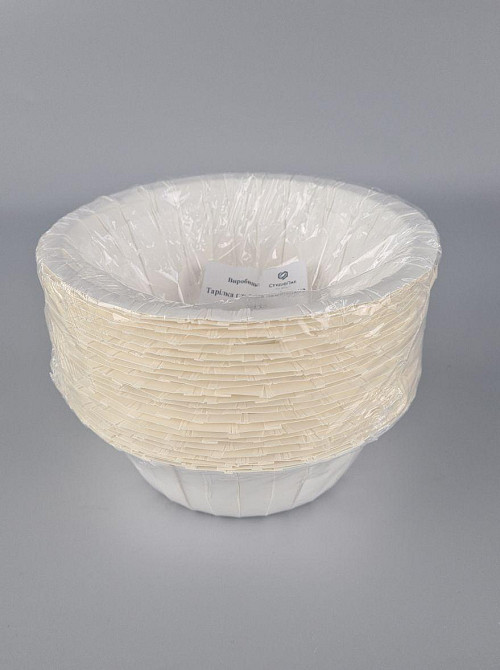 Тарілка з харчового картону 500 мл Біла D15.5 см h5.5 см (25 шт.) Харків - фото 3