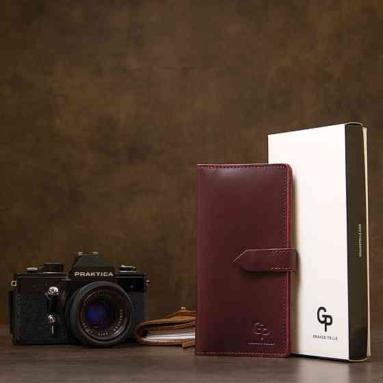 Шкіряне глянсове портмоне Бордовий (GRANDE PELLE) Київ