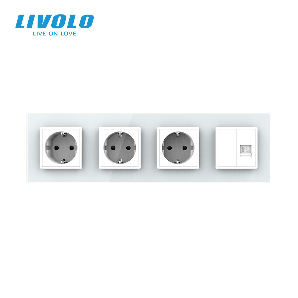 LIVOLO Розетка чотиримісна комбінована Силова Інтернет Livolo білий скло (VL-C7C3EU1CK0-11) Коломия - фото 3