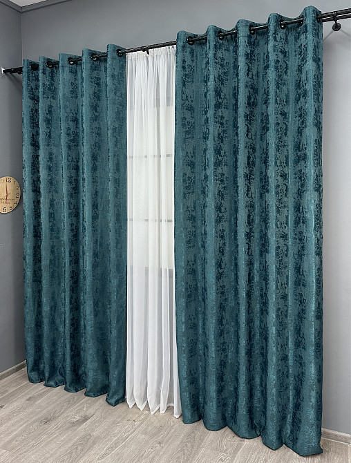 Комплект штор на люверсах VR-Textil Жакард Sultan YL № 1546ш Лазурний 150х250 см 2 шт (37-0253) Київ - фото 4