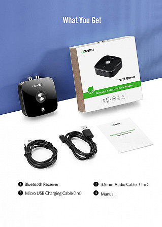 Бездротової Bluetooth 5.3 (без aptX™) аудіо приймач Ugreen 30445 c 3.5мм і 2RCA виходами (Чорний) Николаев - изображение 8