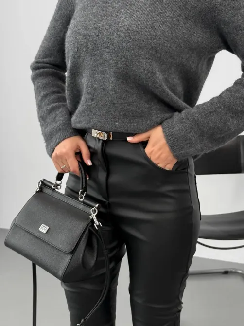 Стильные утеплённые флисовые кожаные брюки с карманами Харьков - изображение 4