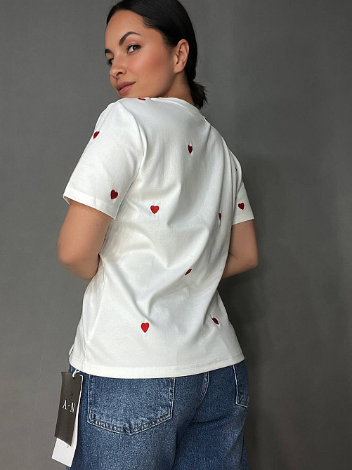 Футболка женская A-N 27008 базовая с вышивкой сердца, белый, one size Киев - изображение 14
