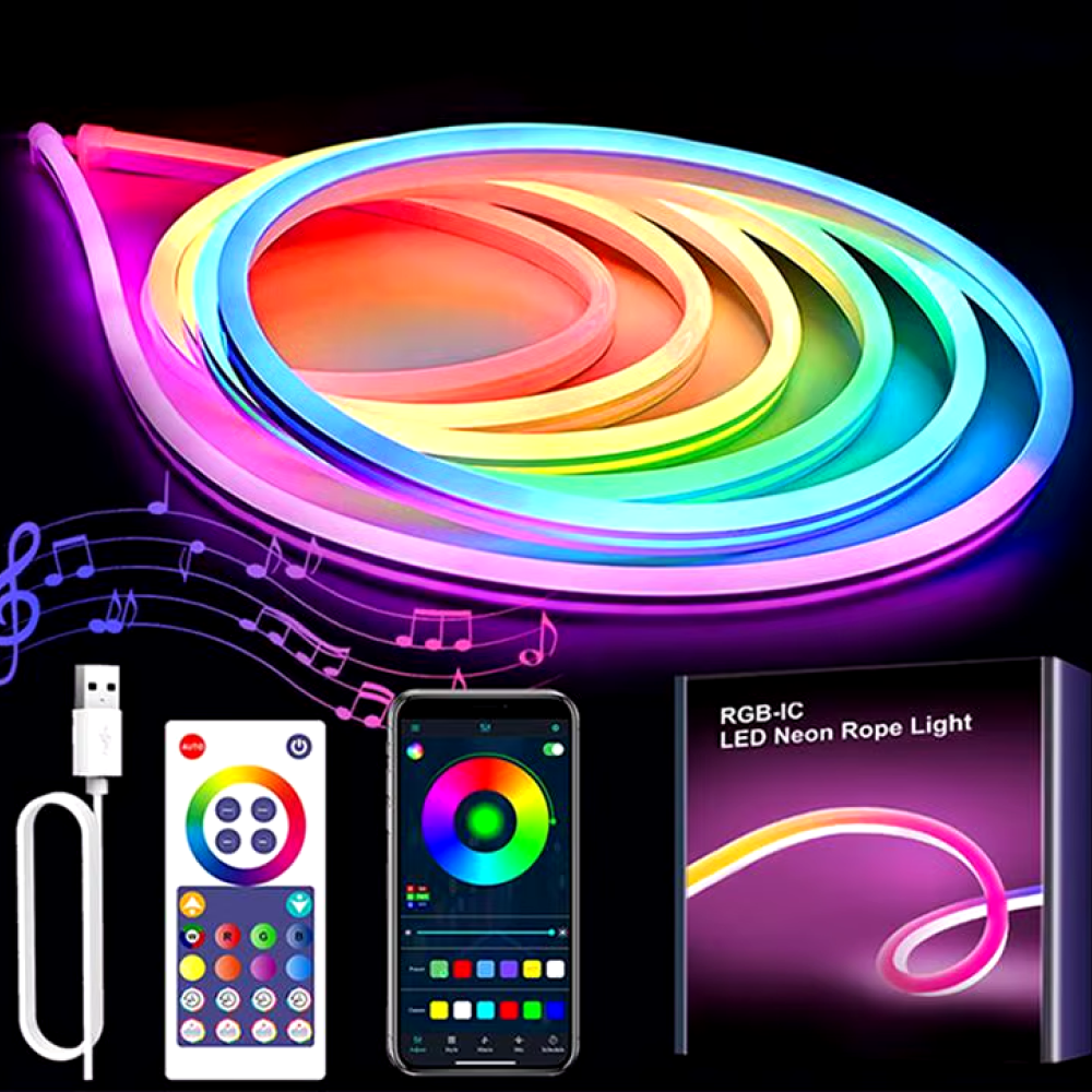Розумна неонова стрічка RGB від USB, 5м, з Bluetooth + Пульт, SFK-11 / Гнучкий неон / Гнучка світлодіодна стрічка Київ - фото 8