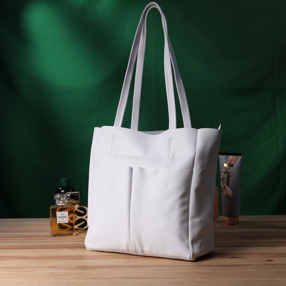 Практична сумка-шоппер із натуральної шкіри Shvigel 22844 Біла Київ - фото 10