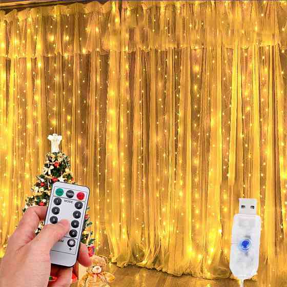 Гірлянда Штора Водоспад,від USB,3x3м,з пультом,Жовте світло SBR Київ