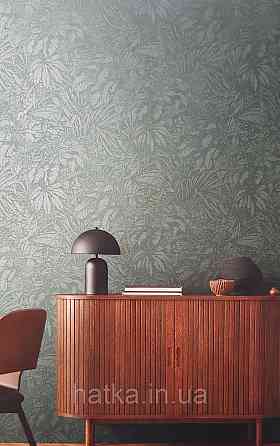Шпалери вінілові на флізеліні AS creation Amber метрові 1.06Х10 листя гілки зелені зі сріблом Київ