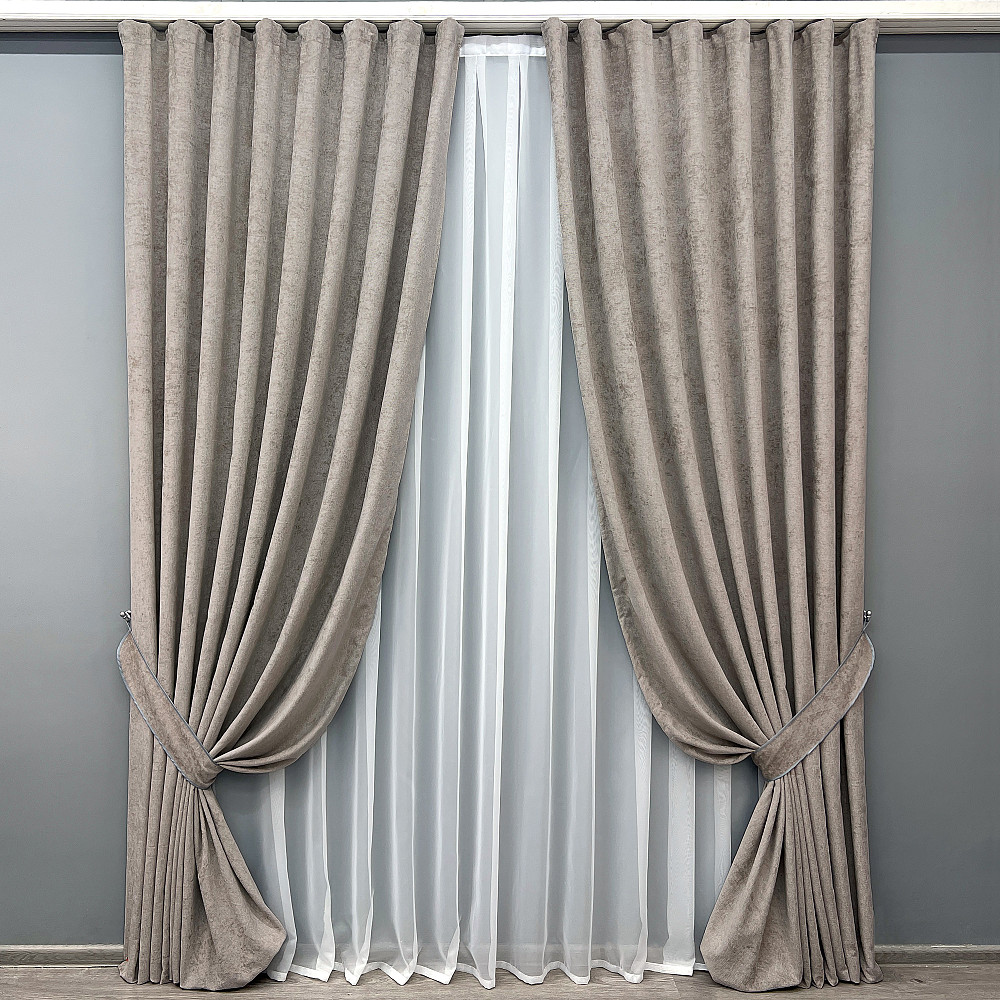 Комплект готовых штор VR-Textil Шенилл премиум VELMIRA Rich № 1929ш Тауп 150х290 см 2 шт (33-0995) Киев - изображение 2