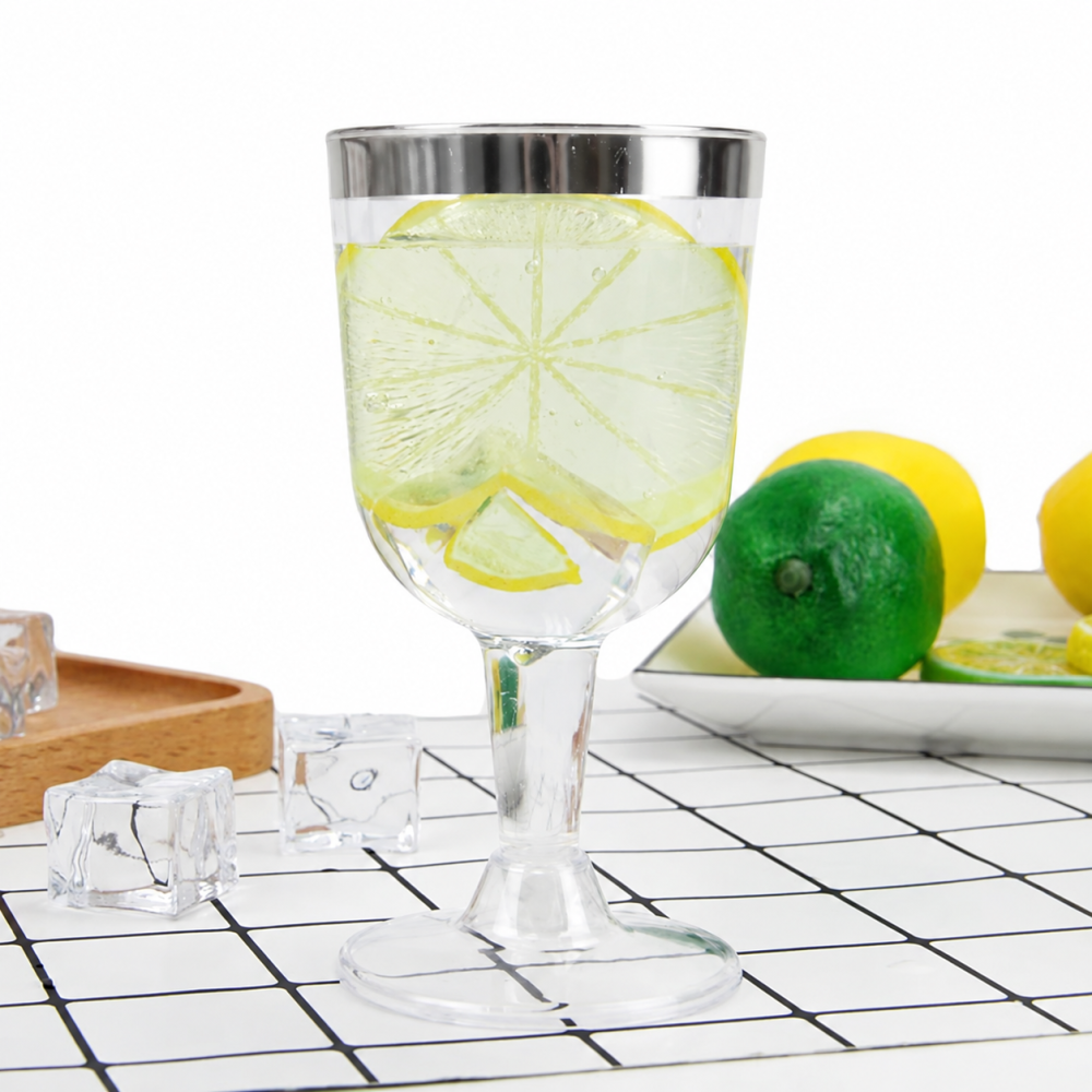 Набір келихів 6 шт 150 мл для вина, шампанського, коктейлів, багаторазові для свят прозорі, сріблясті Кам'янець-Подільський - фото 5