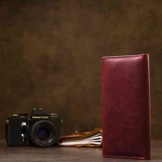 Шкіряне вінтажне портмоне Бордовий (GRANDE PELLE) Київ