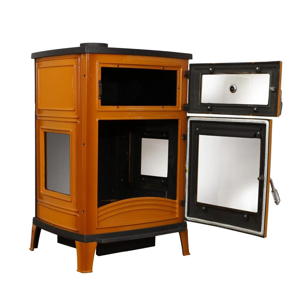 Піч-камін чавунна на дровах з духовкою Hosseven 8000E 13 кВт три скла верхній димохід жовта Тернопіль - фото 4