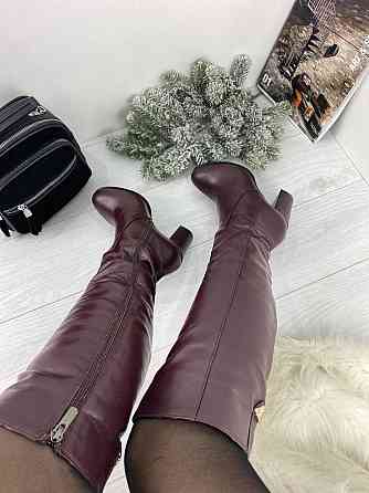 Nivelle Чоботи жіночі NIVELLE бордові шкіра натуральна висота 40см обхват 36-37см каблук 9.5см Коломыя