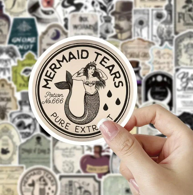 Набор винтажных готических стикеров – аптекарские этикетки, 50 штук Киев - изображение 3