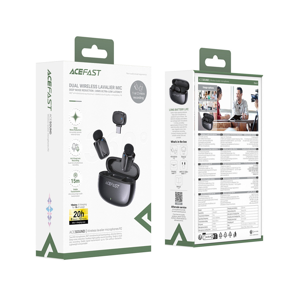 Беспроводная микрофонная система ACEFAST R2 dual-mic (Type-C) Black Одесса - изображение 2