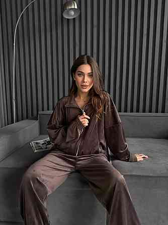 Жіночий прогулянковий костюм-двійка: кофта та штани з турецького велюру Шоколад, 46/48 Одеса