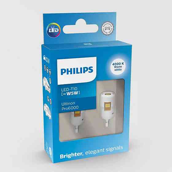 Комплект светодиодных ламп Philips 11961WU60X2 W5W (T10) LED white Ultinon Pro6000 SI 4000K Харків