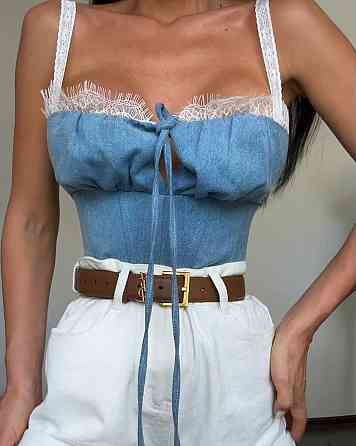 Жіночий стильний романтичний корсет з акцентом на талію стрейч+гіпюр Синій 2, 42 Одеса