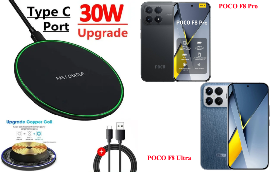 Бездротовий зарядний пристрій Copper до 30W для POCO F8 Pro, POCO F8 Ultra, USB-C, LED Київ