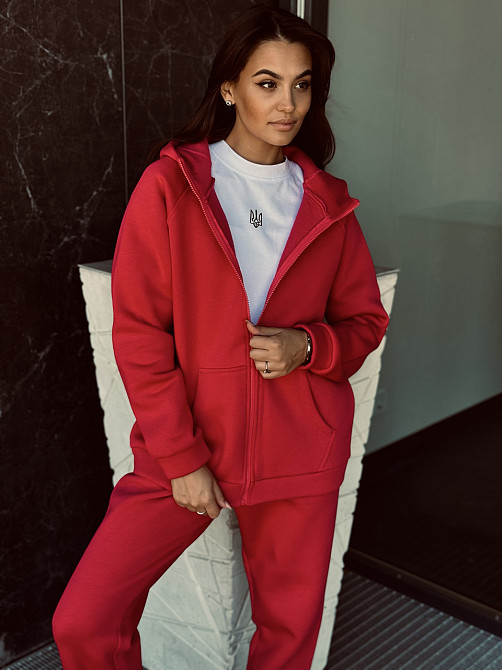 Теплий спортивний костюм жіночий на блискавці Червоний 42/44 Харків - фото 1