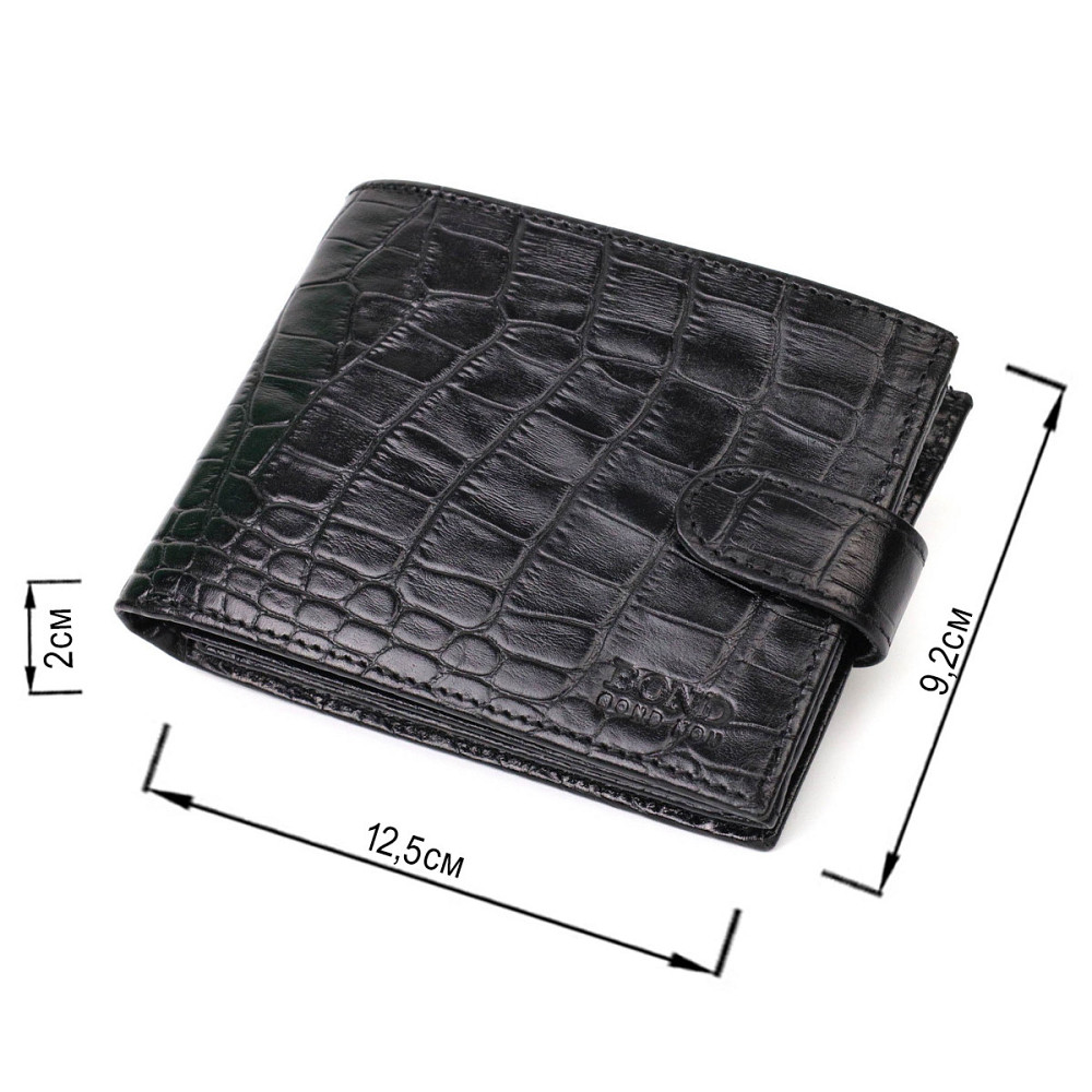 Вместительный бумажник среднего размера для мужчин из натуральной кожи с тиснением под крокодила BOND 22000 Черный Киев - изображение 10