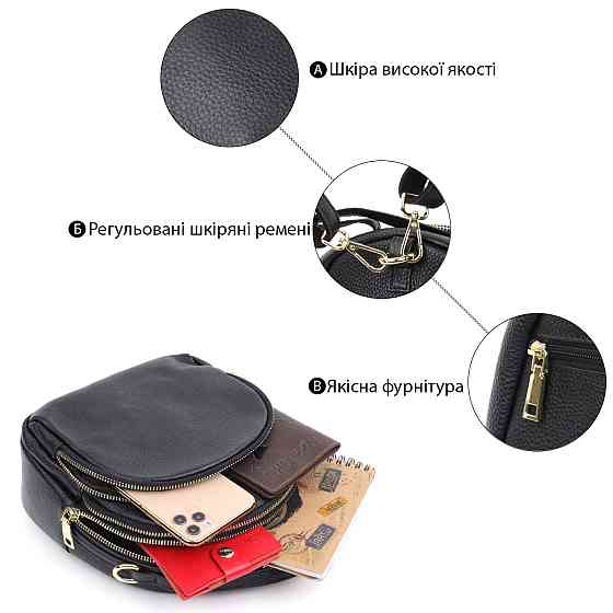 Рюкзак женский кожаный Vintage 20690 Черный Киев