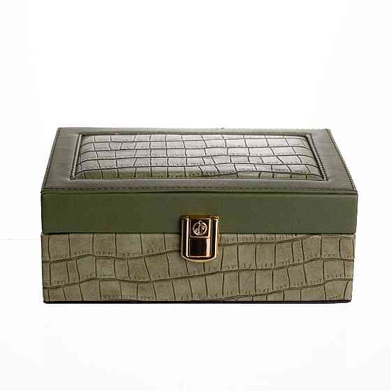 Скринька для прикрас з еко шкіри 10 відділень з дзеркалом 20×14×8 см Зелений HP-5-19GR Київ