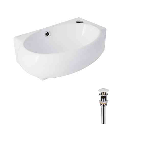 Комплект Qtap Leo: Раковина подвесная овальная правая 430x285x160 мм White + Донный клапан PU02O Киев
