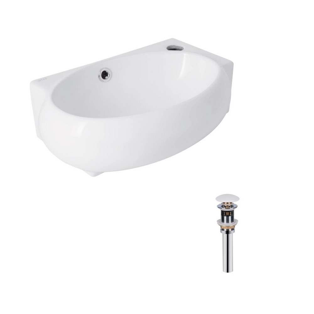 Комплект Qtap Leo: Раковина подвесная овальная правая 430x285x160 мм White + Донный клапан PU02O Киев - изображение 1