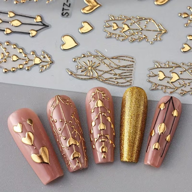 3D наклейки для ногтей золотые с сердцами – набор 2 шт Киев - изображение 6