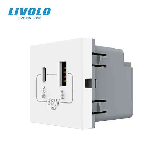 LIVOLO Розетка LIVOLO USB-A + USB-C PD 36Вт, біла, швидке заряджання, Power Delivery QC 3.0, мо Коломия