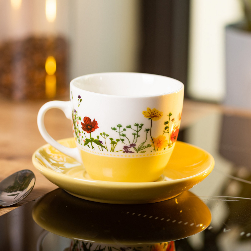 Liling Rongxiang Ceramic порцелянова чашка з блюдцем 250 мл з квітами Жовта RX-N24723Y Киев - изображение 5