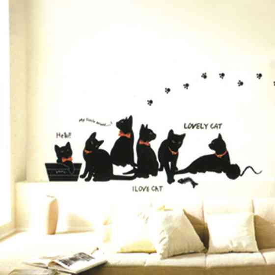 Наклейка на стіну Коти 60 на 30 см чорний Київ
