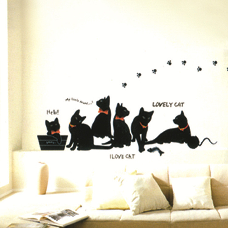 Наклейка на стіну Коти 60 на 30 см чорний Київ - фото 5
