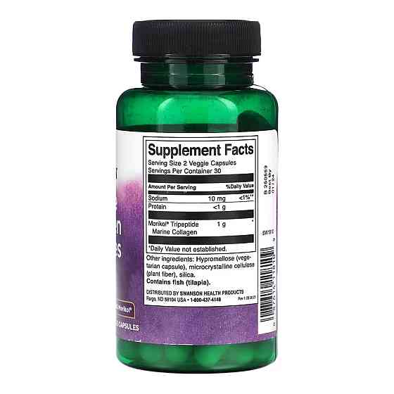 Пептиды морского коллагена Swanson Marine Collagen Peptides Type I Featuring Morikol 500mg 60 капс Киев
