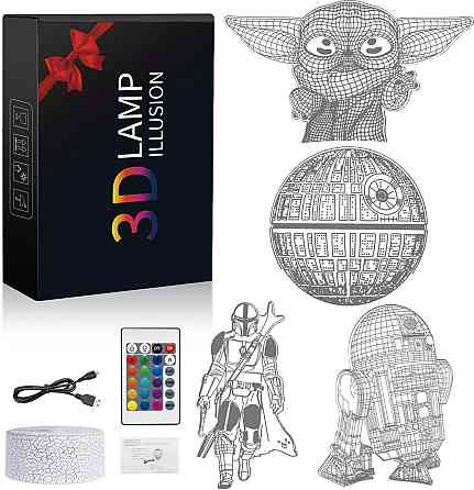 3D нічник Star Wars Baby Yoda, 4 фігури, 16 кольорів, подарунок фанатам Зоряні війни Малюк Йода, Ман Київ