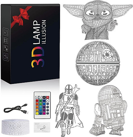 3D ночник Star Wars Baby Yoda, 4 фигуры, подарок фанатам Звездные войны Малыш Йода, Мандалорец, Звез Киев - изображение 3