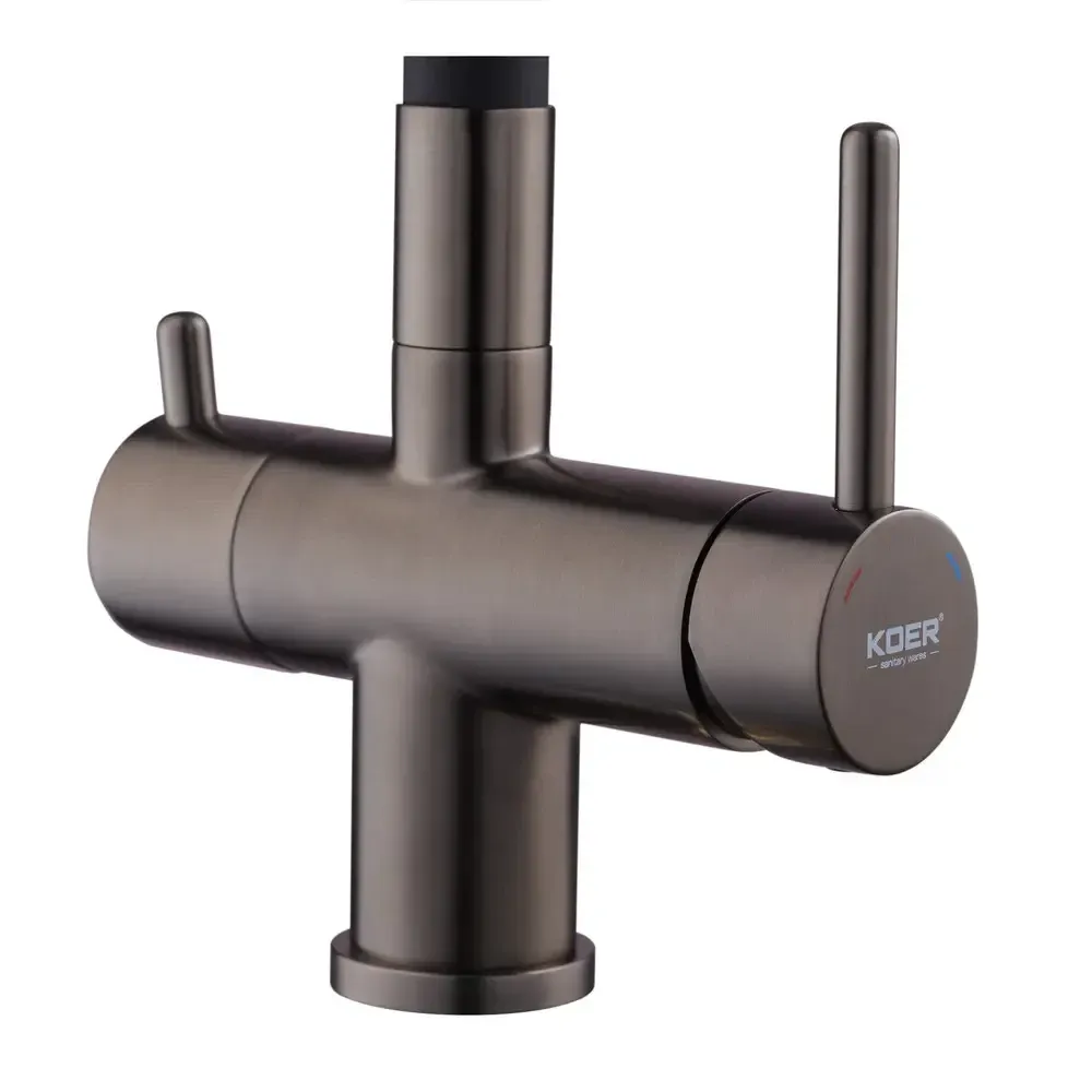 Змішувач для кухні Koer KB-72002-07 із виходом для питної води латунь колір графіт із чорним гнучким виливом Чернівці - фото 3