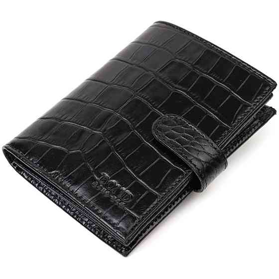 Фактурне портмоне для чоловіків з натуральної шкіри з тисненням під крокодила BOND 22057 Чорний Київ