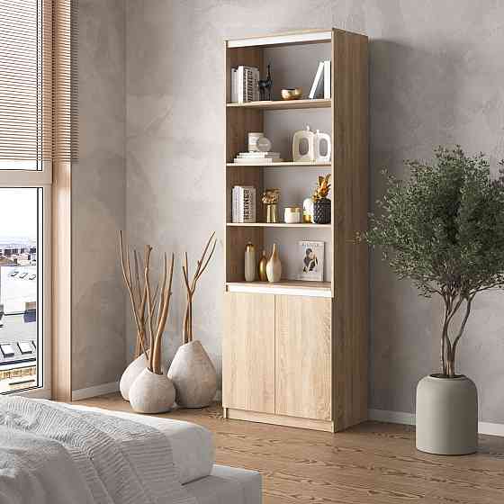 Шкаф для книг VAYS, пенал с полками R-29 Дуб Сонома-Белые планки Львов