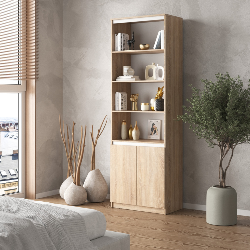 Шкаф для книг VAYS, пенал с полками R-29 Дуб Сонома-Белые планки Львов - изображение 1