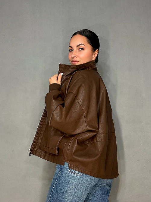 Куртка жіноча Buosc Hisae 80901 з екошкіри оверсайз бомбер коричнева, коричневий, M Київ - фото 2