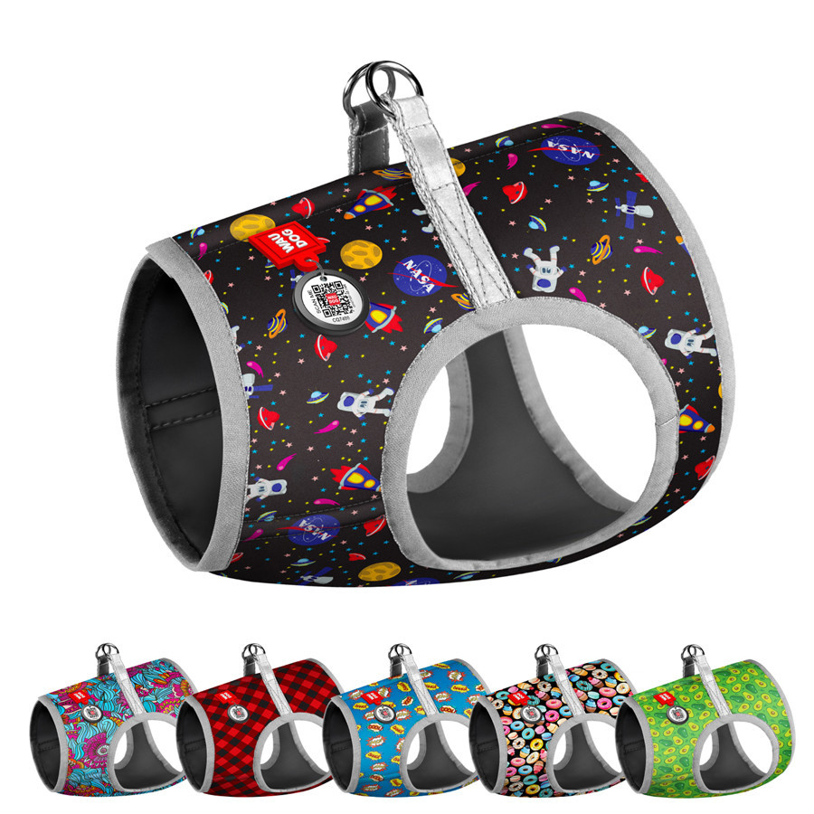 Шлея для собак мягкая WAUDOG Clothes c QR паспортом, рисунок 