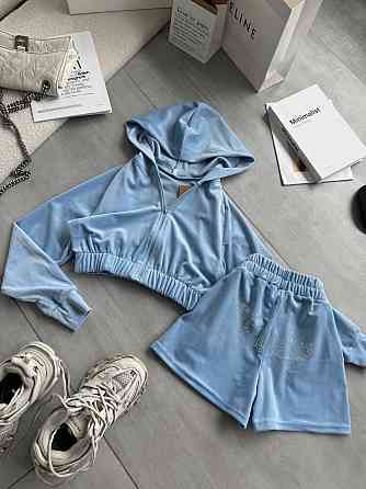 Женский стильный повседневный велюровый костюм Голубой, 44/46 Одесса