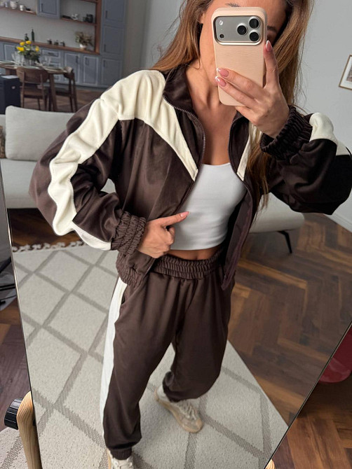 Жіночий велюровий костюм зі вставками Шоколадний, 42/46 Харків - фото 2