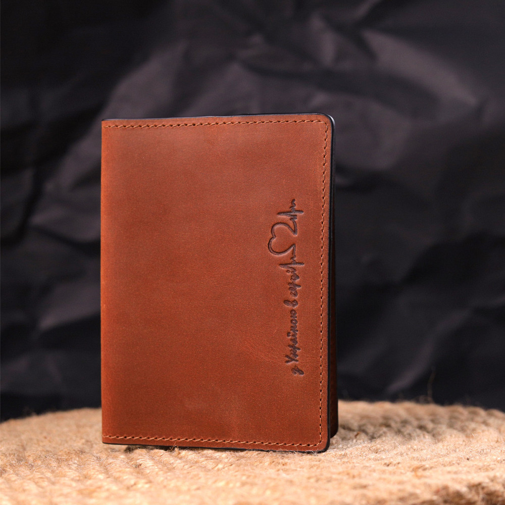 Эксклюзивная обложка на паспорт из винтажной кожи Сердце GRANDE PELLE 16726 Светло-коричневая Киев - изображение 7