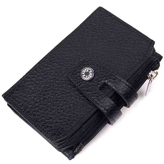 Практичный картхолдер из натуральной зернистой кожи Черный (KARYA) Киев