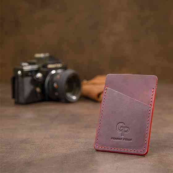 Вінтажний шкіряний картхолдер Бордовий (GRANDE PELLE) Київ