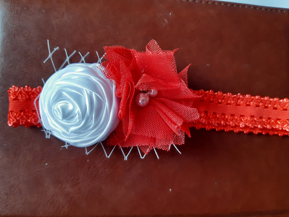 Детская красно-белая повязка - размер универсальный (на резинке), декор 8см Киев - изображение 1