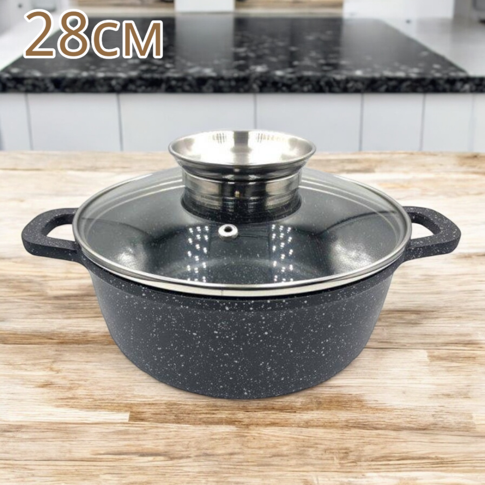 Казан круглый UNIQUE UN-5277 7 л, 28 см, мраморное антипригарное покрытие, черный, с крышкой Одесса - изображение 1