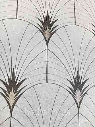 Обои флизелиновые  Decoprint Essentials EE22541 перья павлина полукруги полосы черные золото на серо зеленом Киев